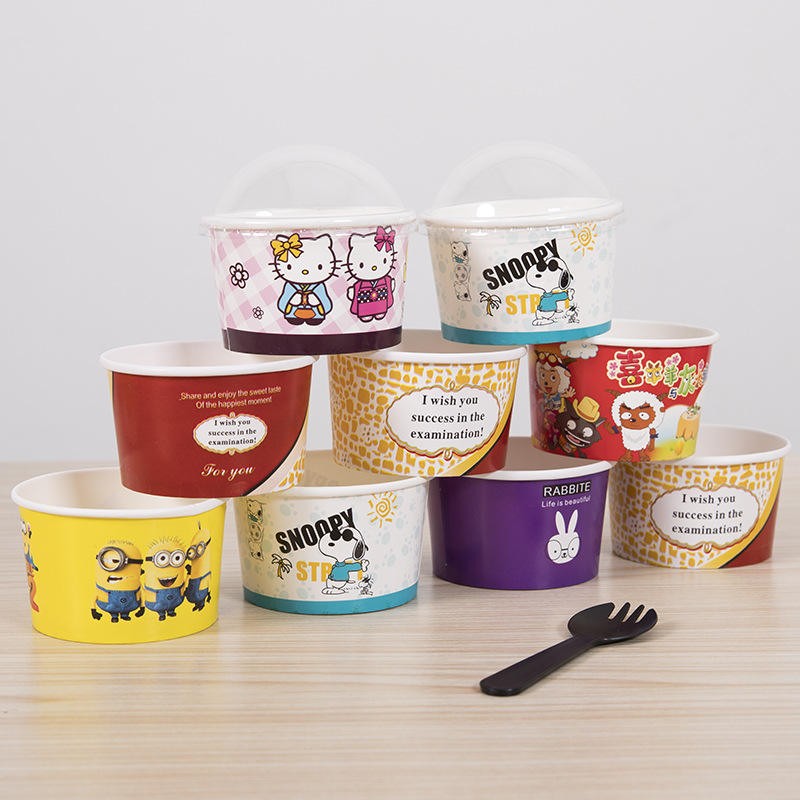 3 4 5 8 Oz Printed Paper Ice Cream Cups with Lids