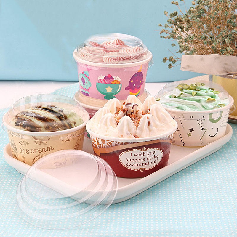 3 4 5 8 Oz Printed Paper Ice Cream Cups with Lids