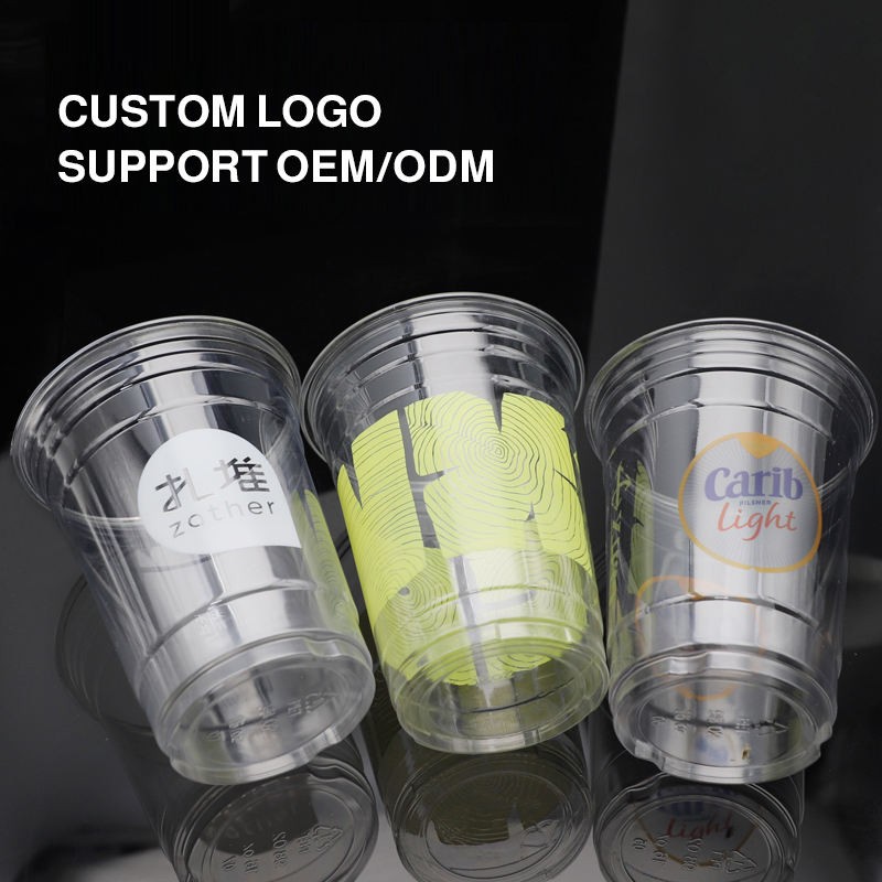 Printed Clear Plastic Pla Cups 95 Caliber Transparent Pla Disposable Clear Coffee Cups