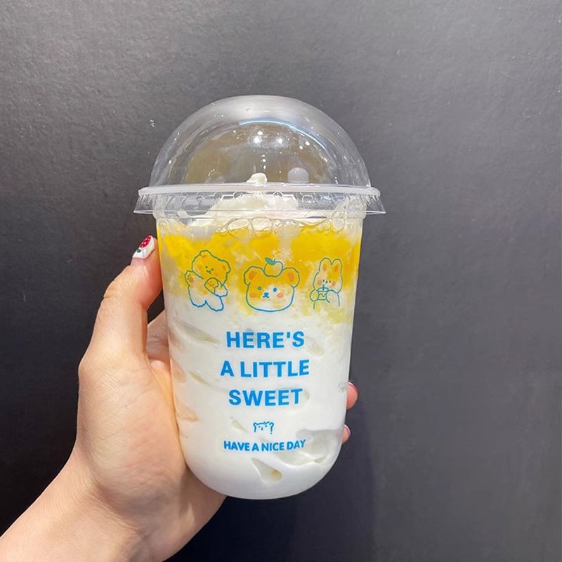 500ml Film Inner pp Cup Custom logo U Shape Disposable Milk Tea Plastic pp Cups
