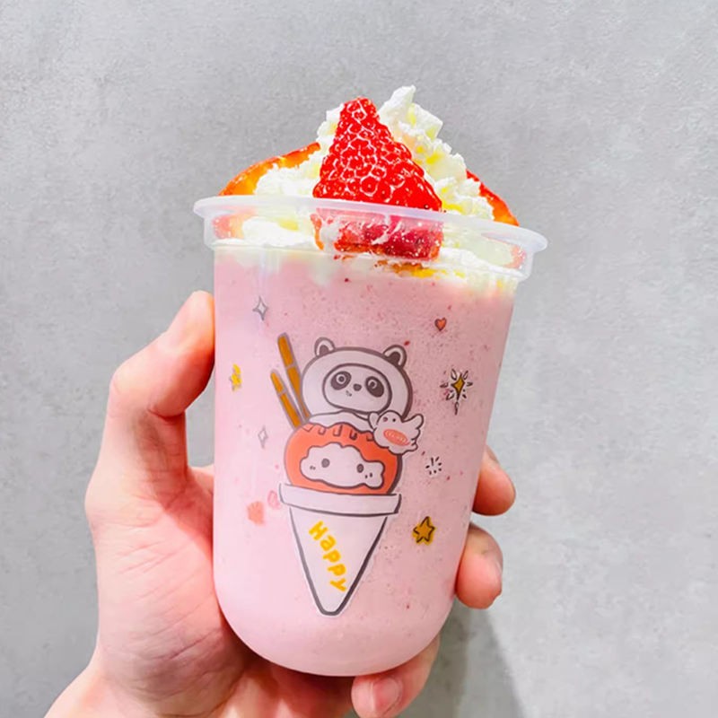 500ml Film Inner pp Cup Custom logo U Shape Disposable Milk Tea Plastic pp Cups