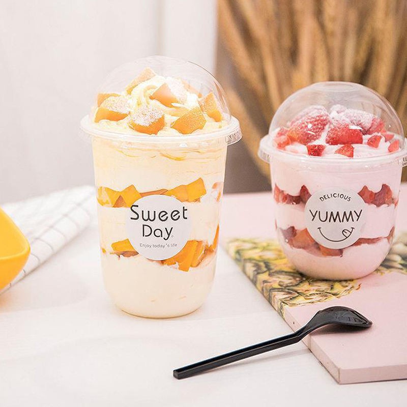 500ml Film Inner pp Cup Custom logo U Shape Disposable Milk Tea Plastic pp Cups