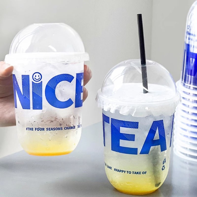 500ml Film Inner pp Cup Custom logo U Shape Disposable Milk Tea Plastic pp Cups