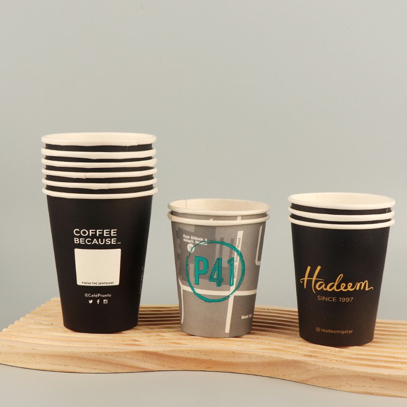 Customized Printed logo Disposable Single Wall Paper Cups 6oz 8oz 12oz etc Takeaway Coffee Cup to Go Hot Coffee Paper Cups with Lids