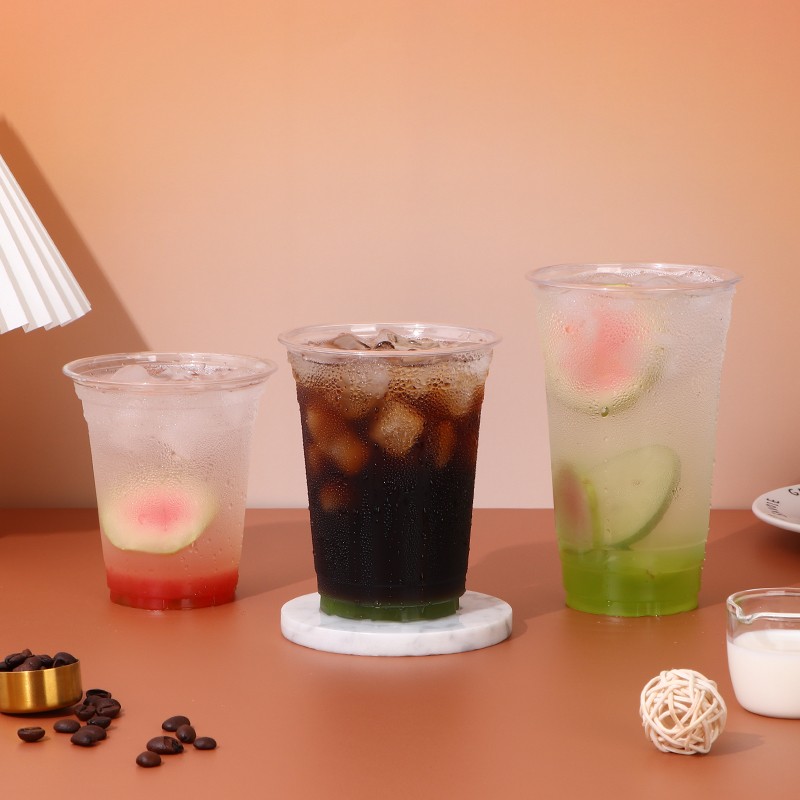98 12oz 14oz 16oz 18oz 20oz etc Custom Clear Disposable Plastic Cup PET Beverage Cup for Milk Tea Coffee Cold Drinks Milk Tea and Coffee