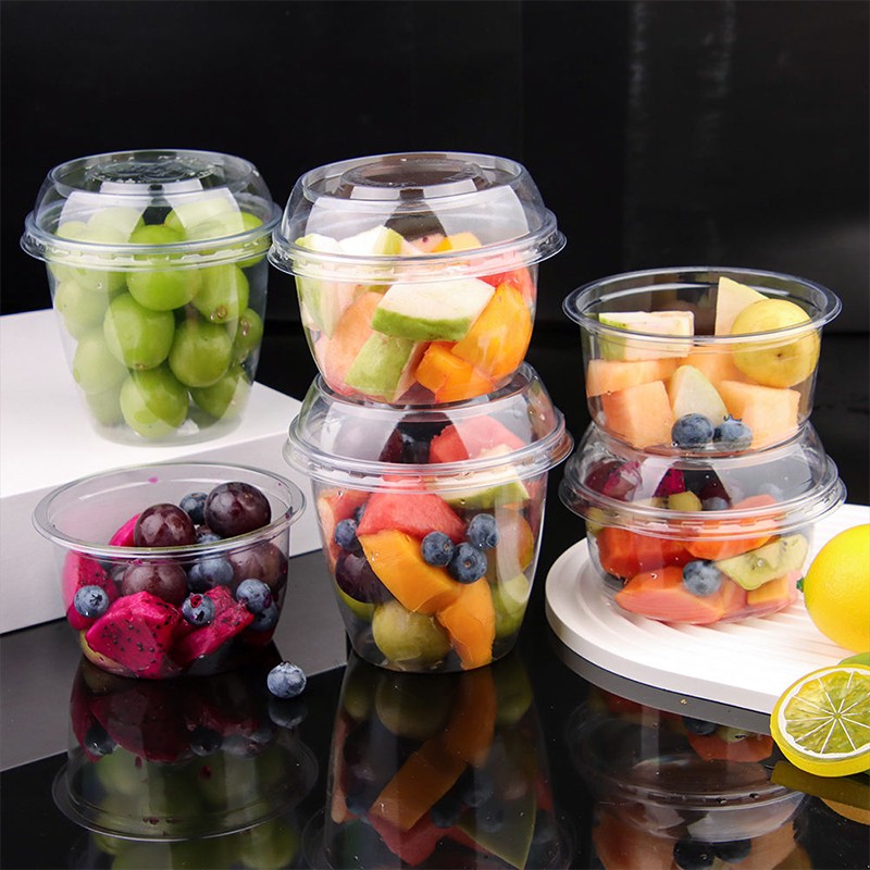 Logo Customized 117 Caliber 100ml PET Cup Food Grade Plastic Box Fruit Salad Bowl With Leak-Proof Lid