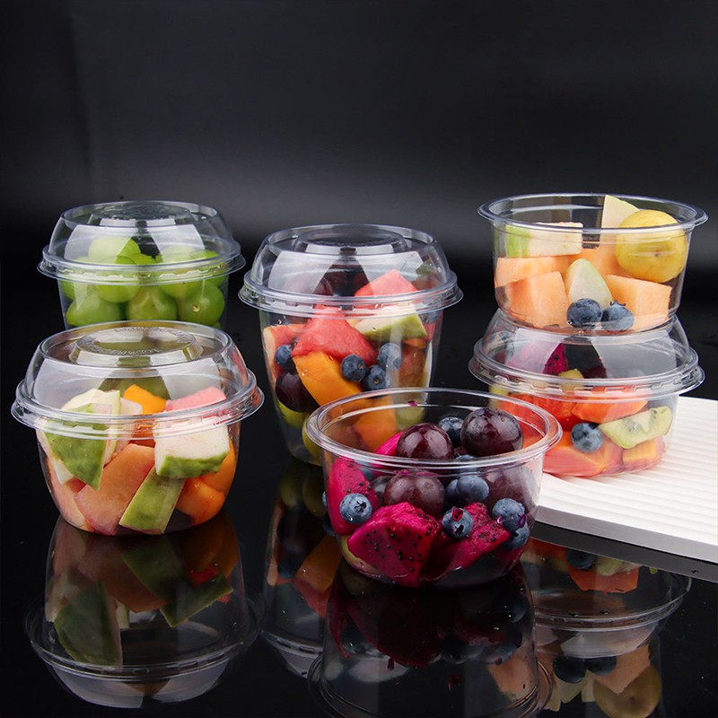 Logo Customized 117 Caliber 100ml PET Cup Food Grade Plastic Box Fruit Salad Bowl With Leak-Proof Lid