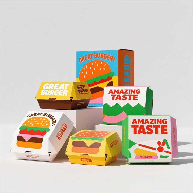 Hamburger Box Custom Disposable Fast Food Packaging Takeout Cardboard Burger Paper Box Chip French Fries Hot Dog Fried Chicken