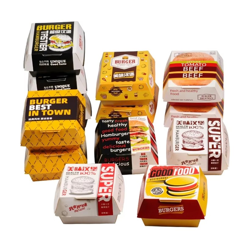 Hamburger Box Custom Disposable Fast Food Packaging Takeout Cardboard Burger Paper Box Chip French Fries Hot Dog Fried Chicken