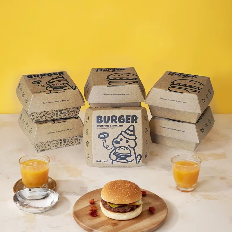 Hamburger Box Custom Disposable Fast Food Packaging Takeout Cardboard Burger Paper Box Chip French Fries Hot Dog Fried Chicken