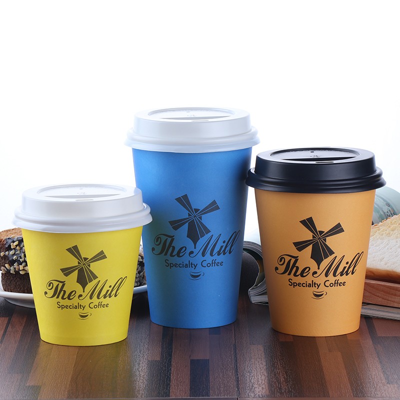 Custom LOGO Cafe Takeaway Cardboard12oz Cup for Hot Drink Single Wall Disposable Paper Coffee Cup With Lid