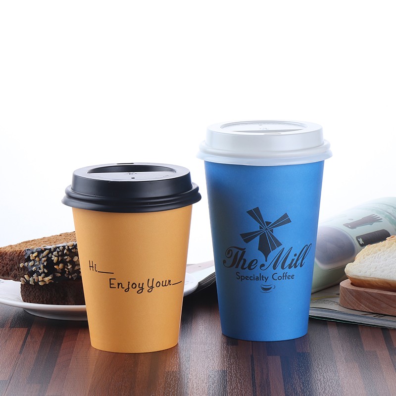 Custom LOGO Cafe Takeaway Cardboard12oz Cup for Hot Drink Single Wall Disposable Paper Coffee Cup With Lid
