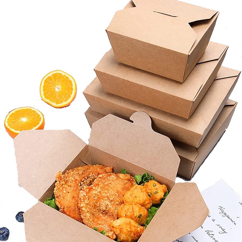 Custom Logo Printing Leakproof Takeaway Boxes Food Grade Take Out Kraft Paper Food Packaging Box