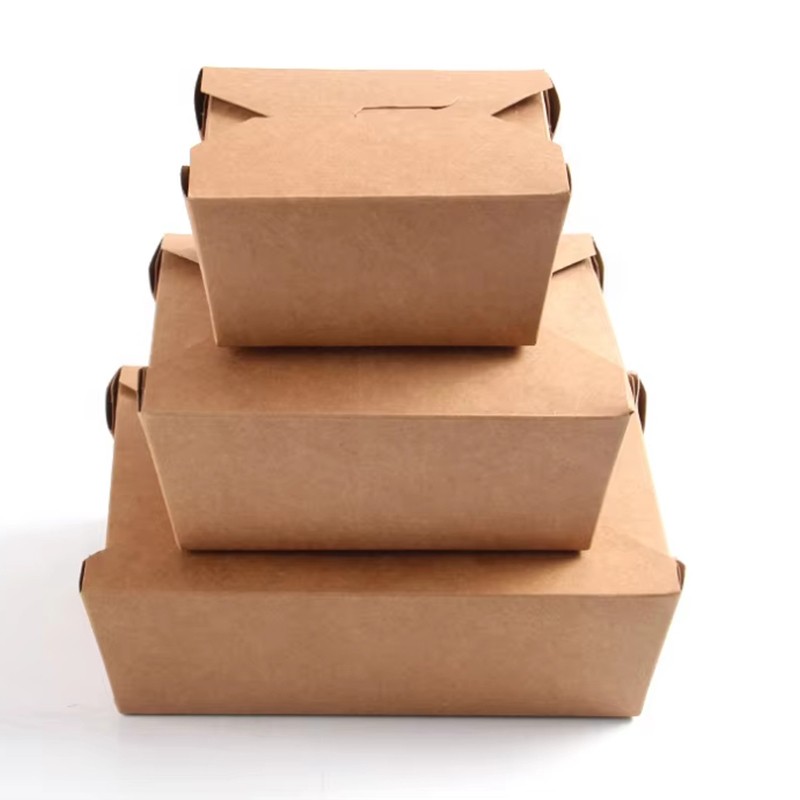 Custom Logo Printing Leakproof Takeaway Boxes Food Grade Take Out Kraft Paper Food Packaging Box
