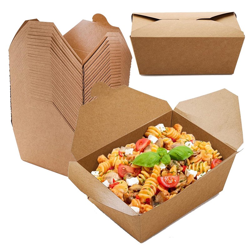 Custom Logo Printing Leakproof Takeaway Boxes Food Grade Take Out Kraft Paper Food Packaging Box