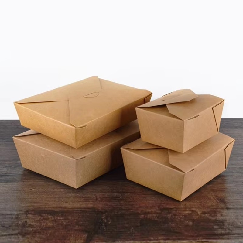 Custom Logo Printing Leakproof Takeaway Boxes Food Grade Take Out Kraft Paper Food Packaging Box