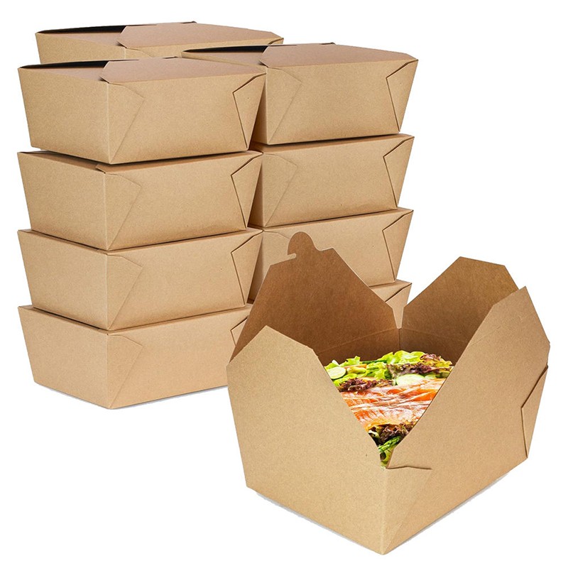 Custom Logo Printing Leakproof Takeaway Boxes Food Grade Take Out Kraft Paper Food Packaging Box
