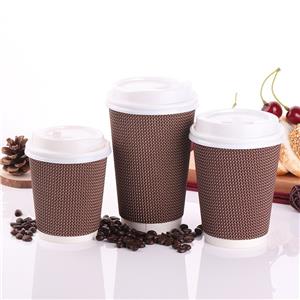 Custom Printed Disposable Coffee Paper Cup with Lid Corrugated Wallpaper Cups Accessory