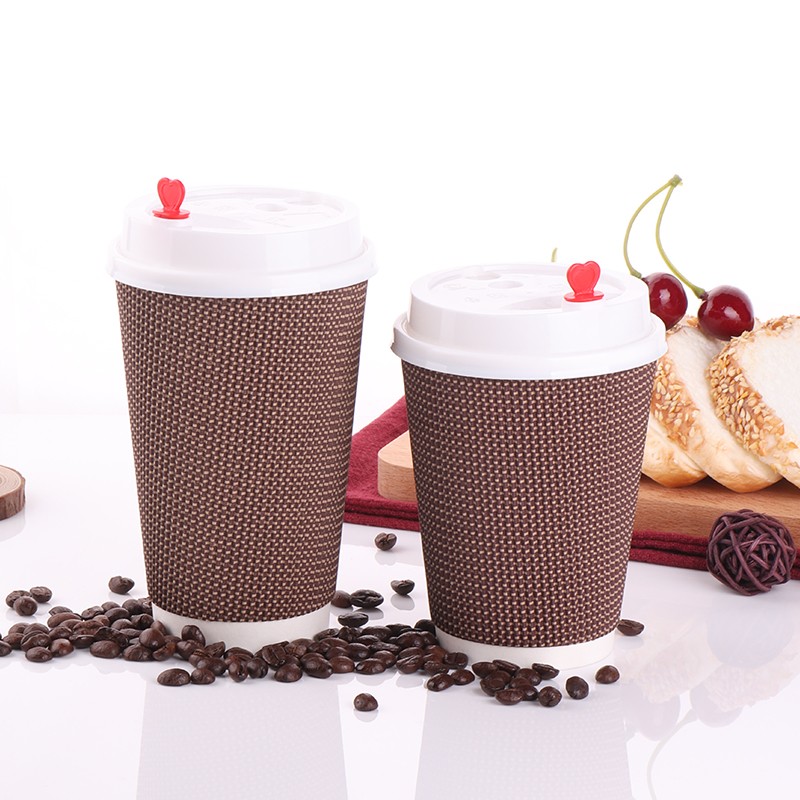 Custom Printed Disposable Coffee Paper Cup with Lid Corrugated Wallpaper Cups Accessory