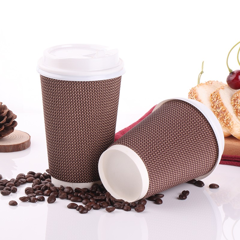 Custom Printed Disposable Coffee Paper Cup with Lid Corrugated Wallpaper Cups Accessory