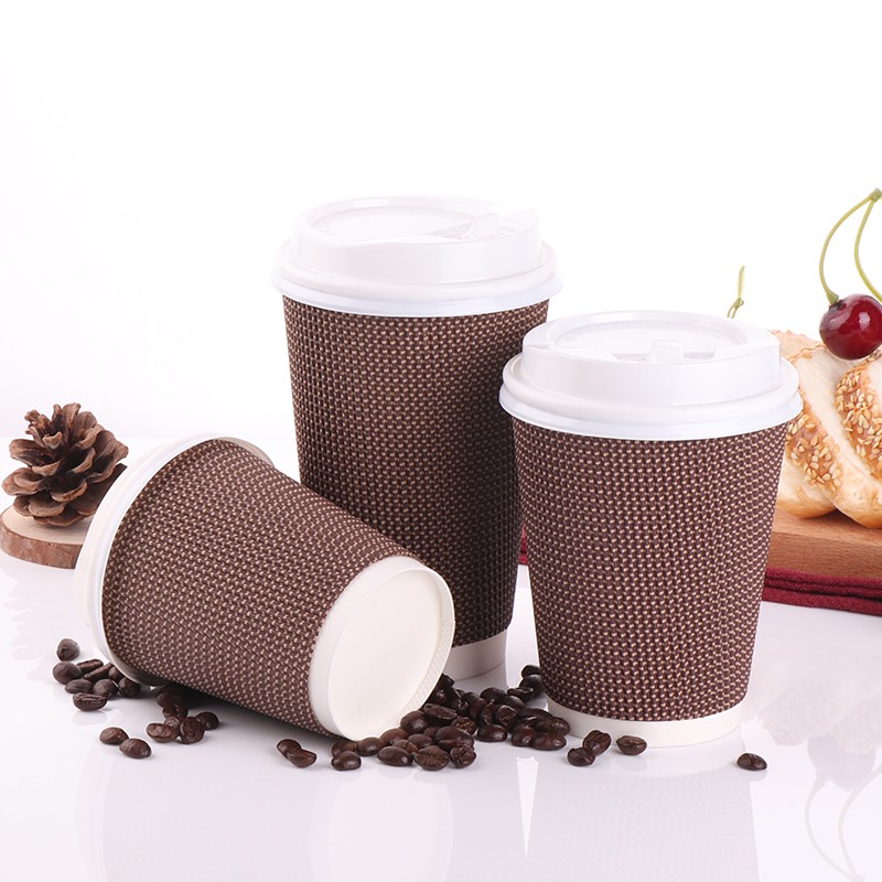 Custom Printed Disposable Coffee Paper Cup with Lid Corrugated Wallpaper Cups Accessory