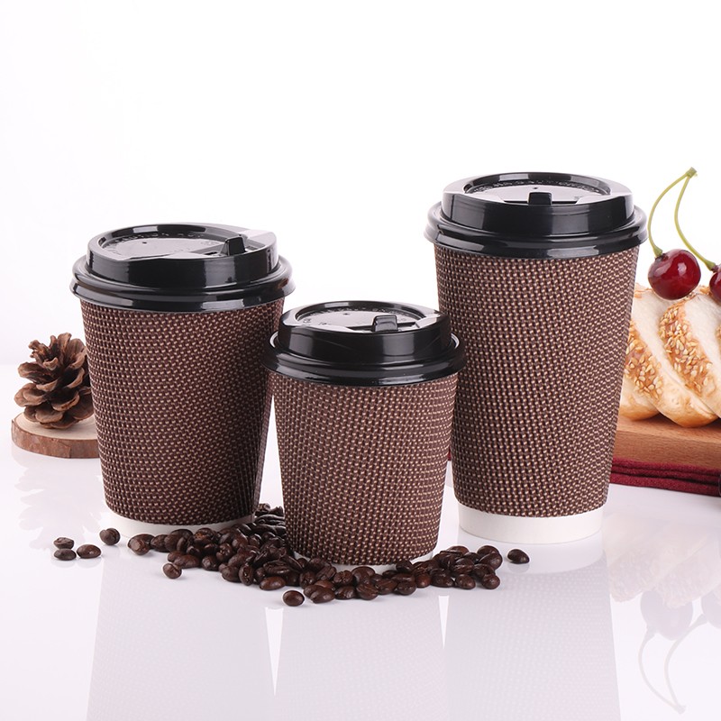 Custom Printed Disposable Coffee Paper Cup with Lid Corrugated Wallpaper Cups Accessory