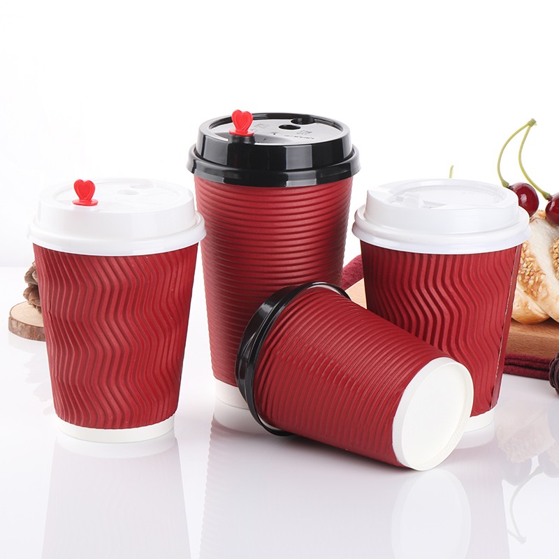 Red Environmentally Friendly Practical Thickened Heat-insulated Biodegradable Corrugated Paper Cup