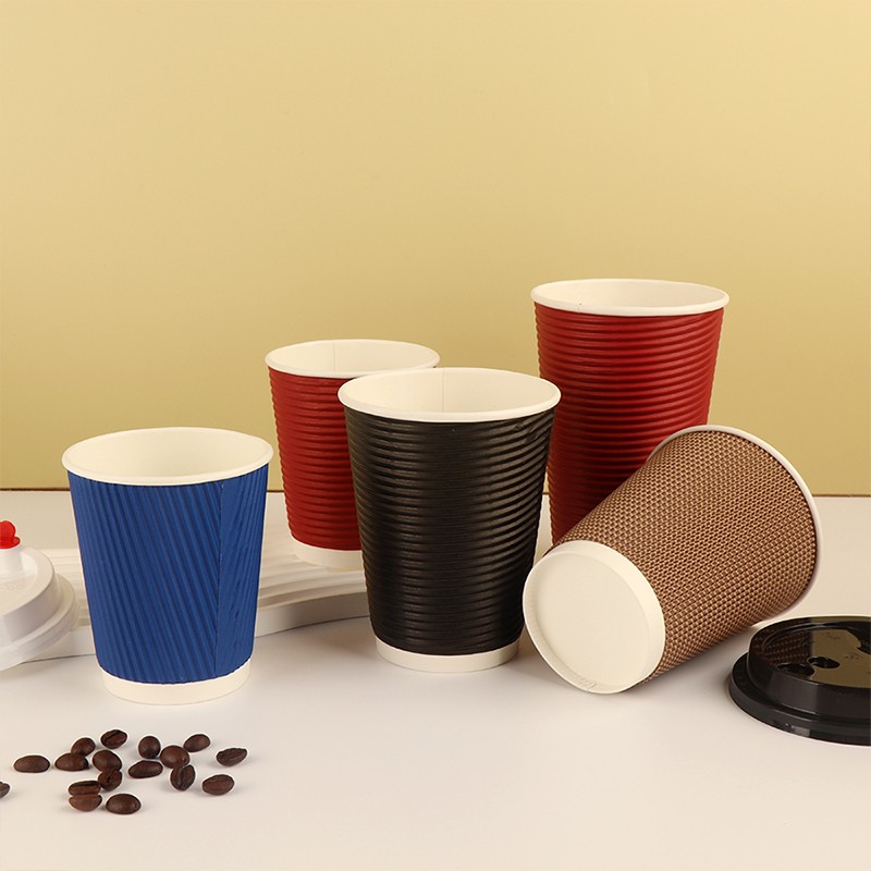 Custom logo 14oz Ripple Wall Hot Drink Disposable Ripple Wall Portable Coffee Paper Cup With Lids