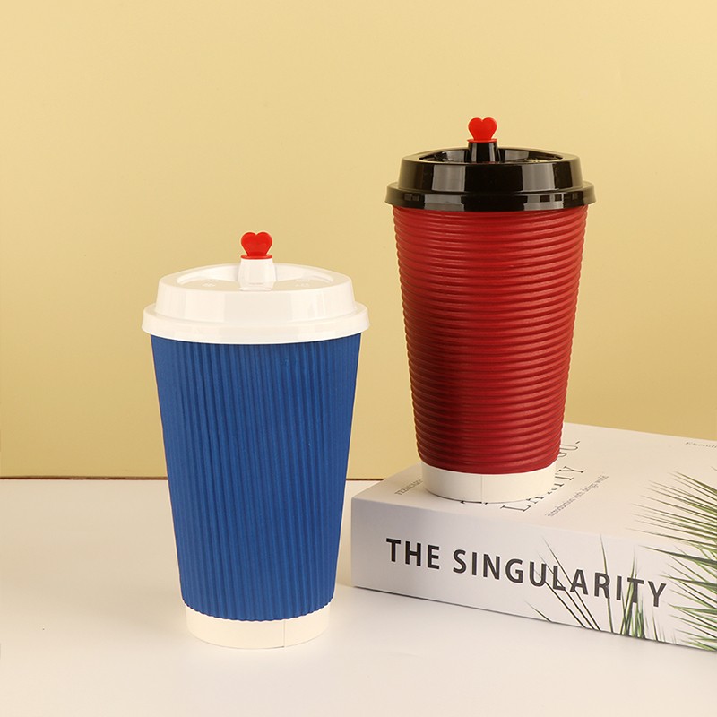 Custom logo 16oz Ripple Wall Hot Drink Disposable Ripple Wall Portable Coffee Paper Cup With Lids