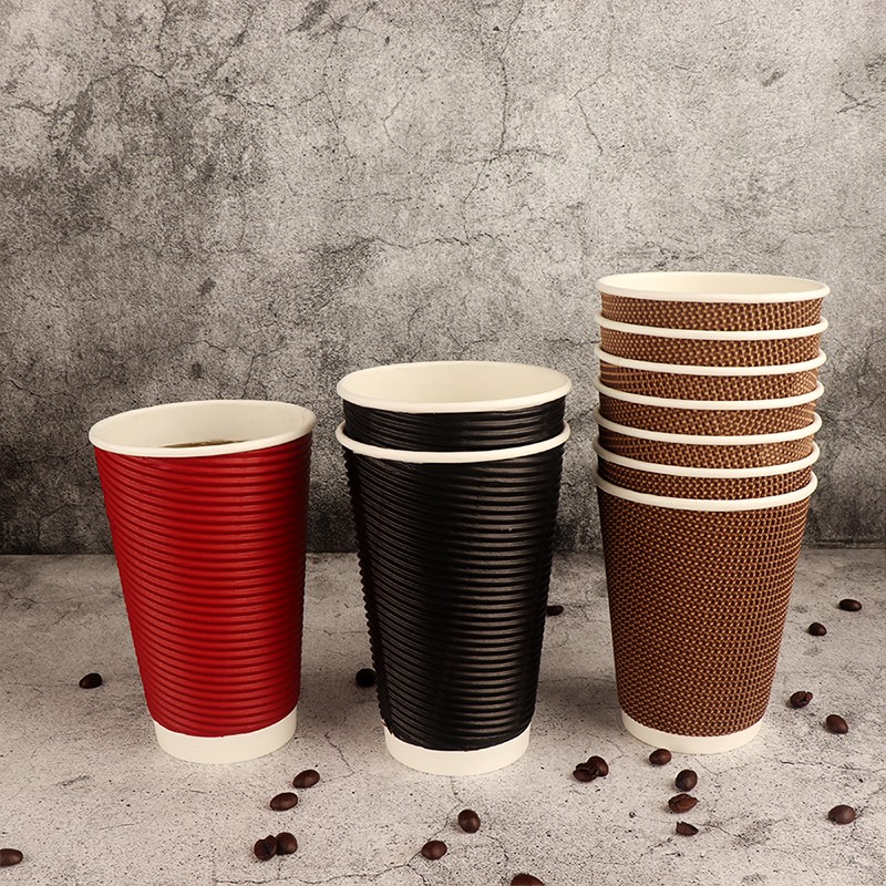 Custom logo 16oz Ripple Wall Hot Drink Disposable Ripple Wall Portable Coffee Paper Cup With Lids
