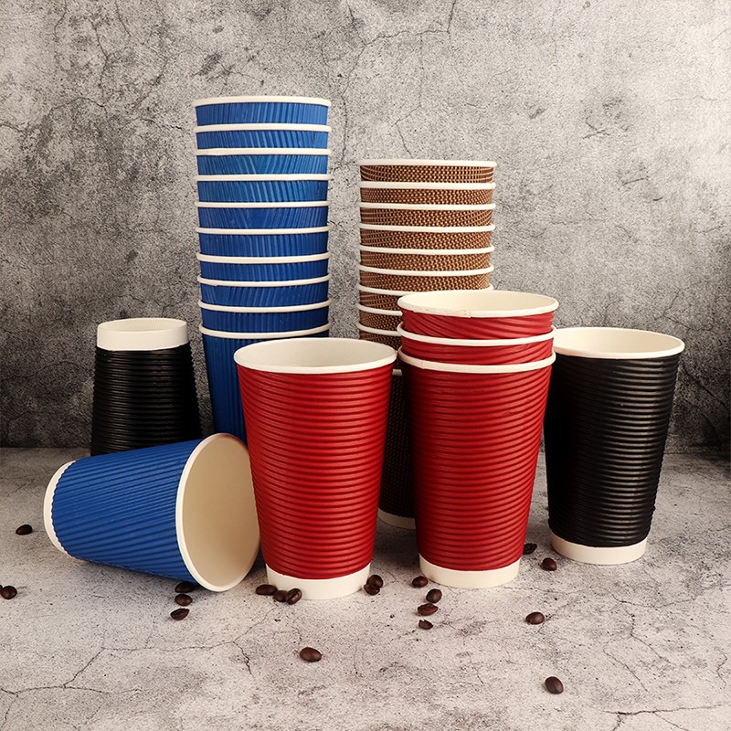 Custom logo 16oz Ripple Wall Hot Drink Disposable Ripple Wall Portable Coffee Paper Cup With Lids