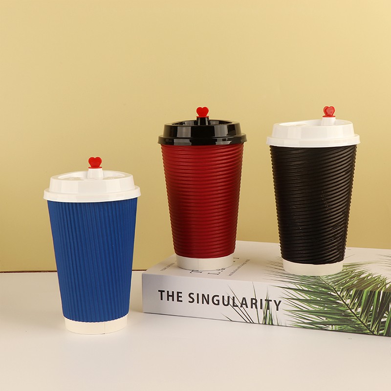 Custom logo 16oz Ripple Wall Hot Drink Disposable Ripple Wall Portable Coffee Paper Cup With Lids