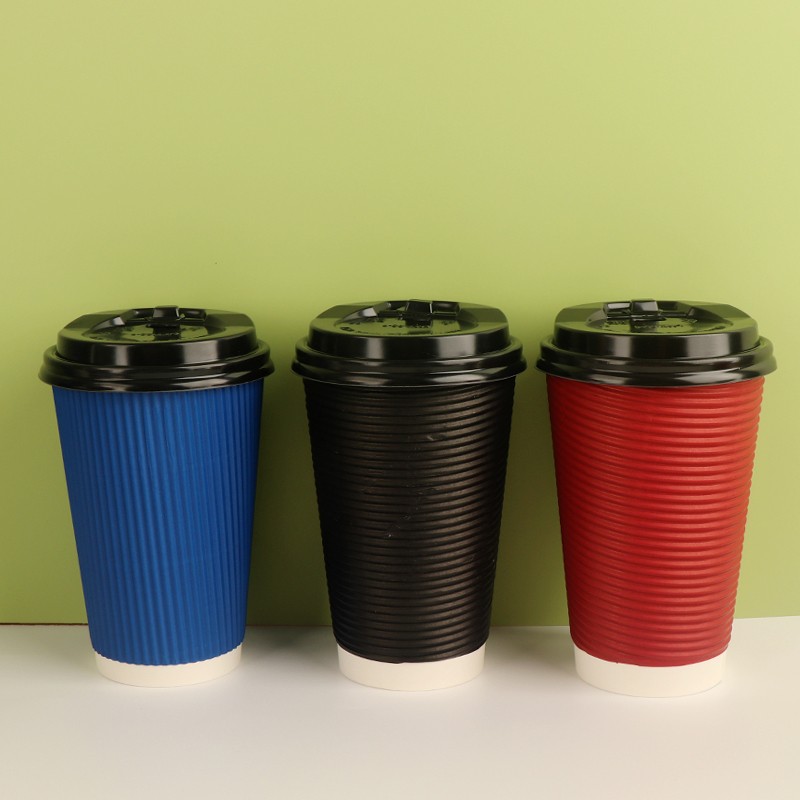 Custom logo 16oz Ripple Wall Hot Drink Disposable Ripple Wall Portable Coffee Paper Cup With Lids