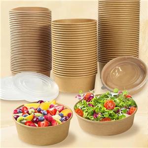 Wholesale Disposable Take Away Kraft Round Paper Bowl for Salad Noodle Soup Fast Food Packaging