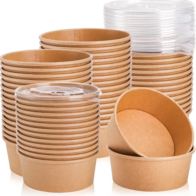 Wholesale Disposable Take Away Kraft Round Paper Bowl for Salad Noodle Soup Fast Food Packaging