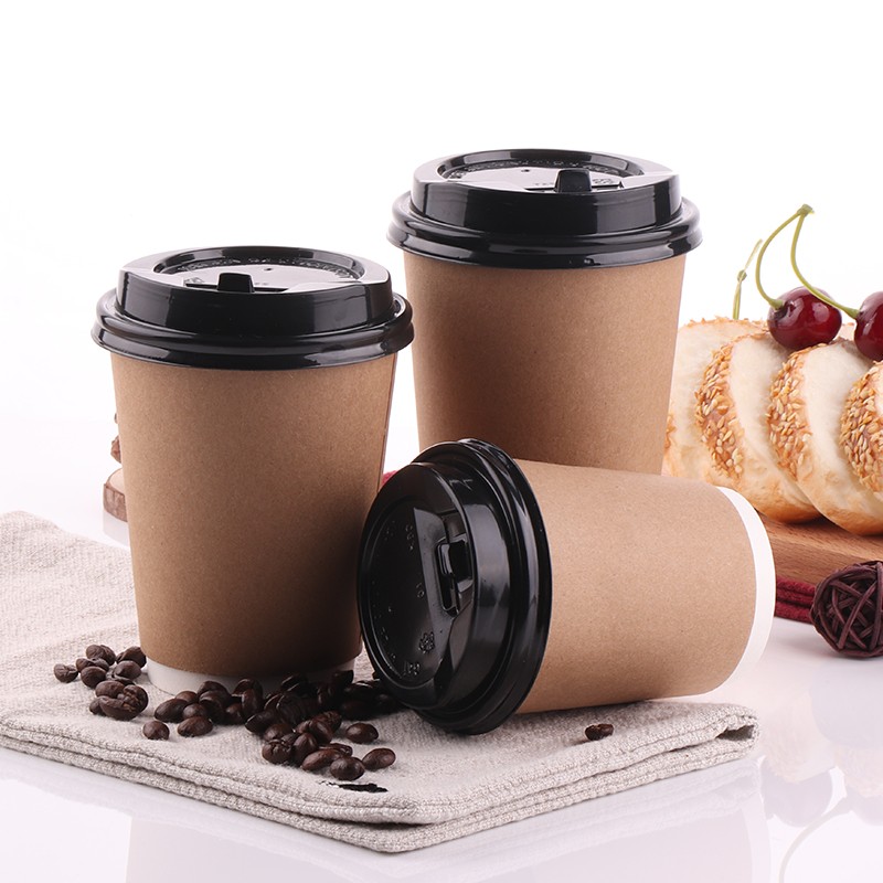 Custom Disposable Kraft Double Wall Paper Tea Coffee Coffe Dispos Takeaway Cup with Lid