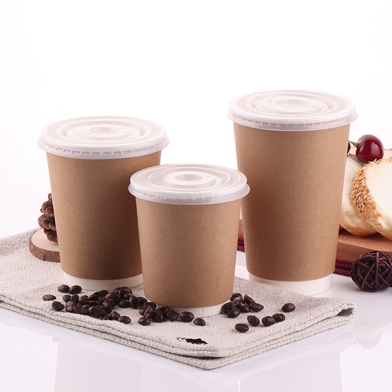Custom Disposable Kraft Double Wall Paper Tea Coffee Coffe Dispos Takeaway Cup with Lid
