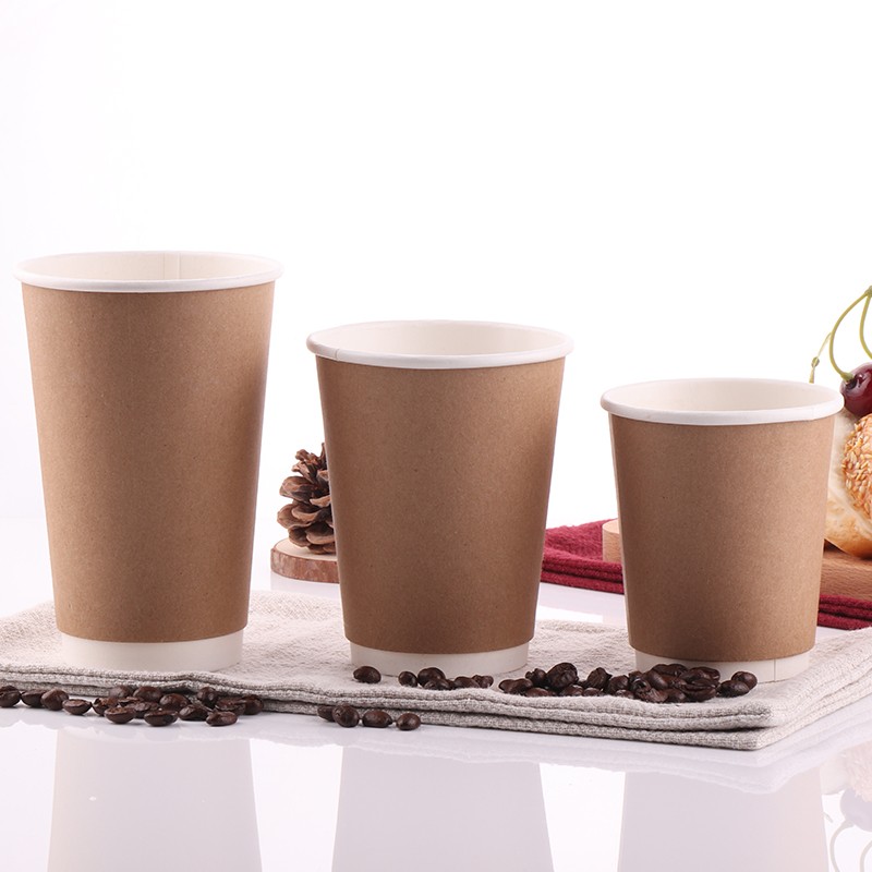 Custom Disposable Kraft Double Wall Paper Tea Coffee Coffe Dispos Takeaway Cup with Lid
