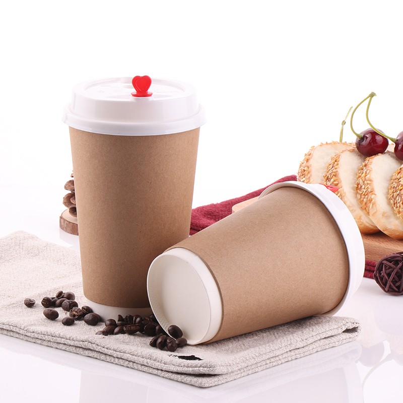 Custom Disposable Kraft Double Wall Paper Tea Coffee Coffe Dispos Takeaway Cup with Lid