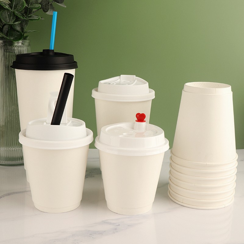 Biodegradable Custom Printed Logo Disposable Double Wall10oz Recycle Paper Cup with Embossing and Lid