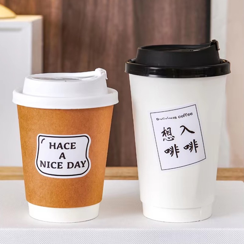 Custom Print LOGO Cafe Wholesale Design 16oz Cup for Hot Drink Double Wall Disposable Paper Coffee Cup With Lid