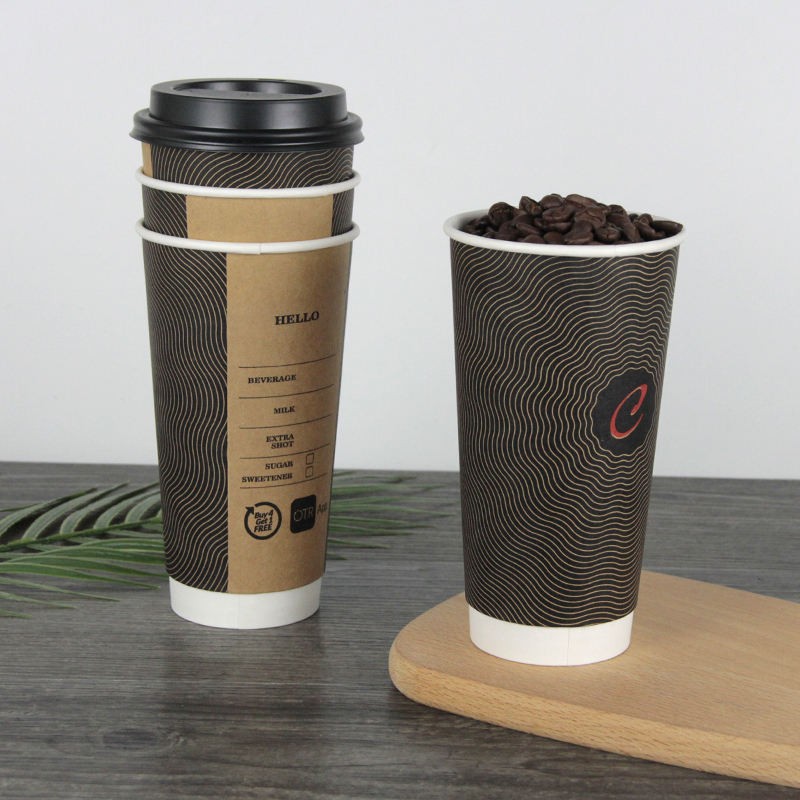 Custom Disposable Double Wall 22oz Paper Cups Recyclable Coffee and Cafe Bakery Cups with Lids