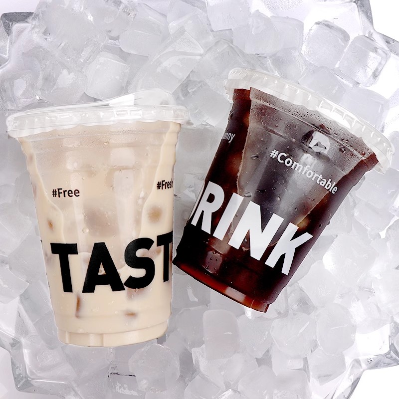 Custom LOGO Print Plastic Cup Disposable Ice Coffee Cold Cup Letter PET Low MOQ With Lids Straws
