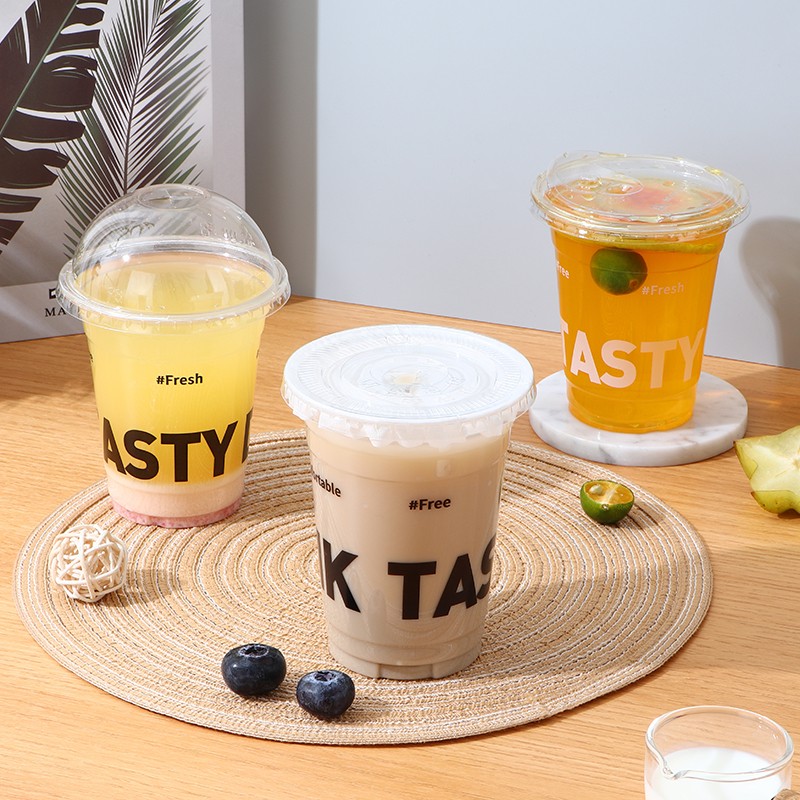 Custom LOGO Print Plastic Cup Disposable Ice Coffee Cold Cup Letter PET Low MOQ With Lids Straws