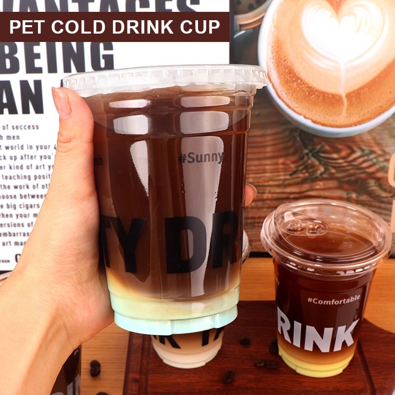 Custom LOGO Print Plastic Cup Disposable Ice Coffee Cold Cup Letter PET Low MOQ With Lids Straws
