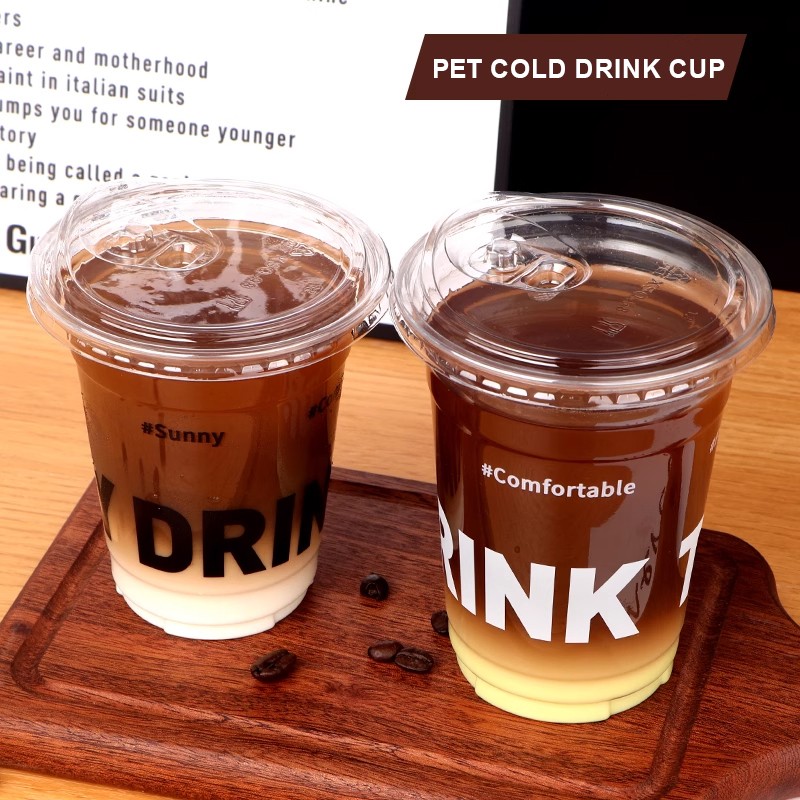 Custom LOGO Print Plastic Cup Disposable Ice Coffee Cold Cup Letter PET Low MOQ With Lids Straws