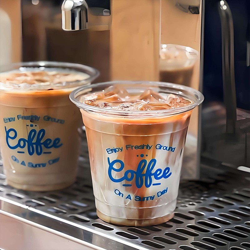 Custom LOGO Printed 92 Caliber Clear Disposable Cup Matcha Boba Milk Tea Ice Coffee Smoothie PET Plastic Cups with Lids and Straws