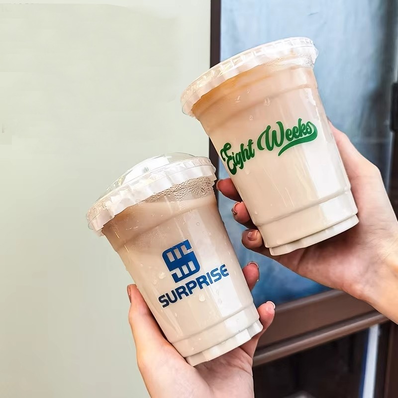 Disposable 90 Caliber PET Milk Tea Cup, Coffee Cold Drink Plastic Cup with Logo, Lemon Tea Transparent Cup