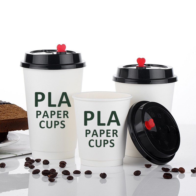 Custom Printed Double Wall Hot Beverage Eco-friendly PLA Paper Coffee Cups With Lid