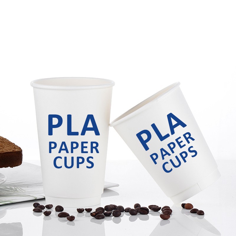 Custom Logo Disposable Double Wall Coffee PLA Paper Cup Waterproof Hot Drink Take Away Cups